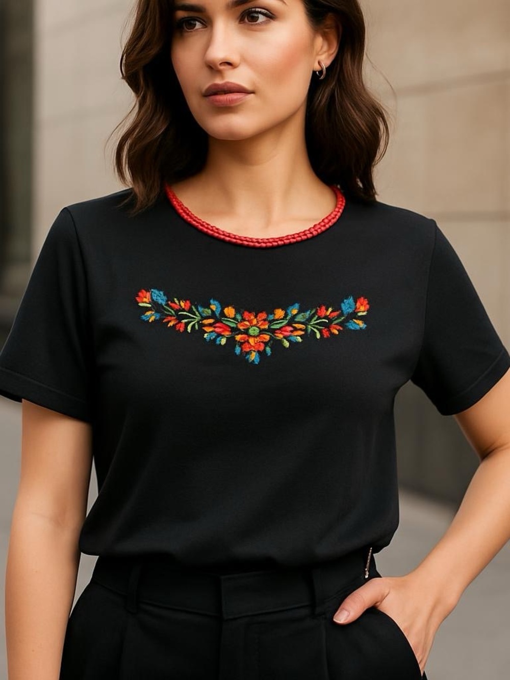 Elegant Black Embroidered Floral Tee Cottagecore Festival‎ Boho Size 18W